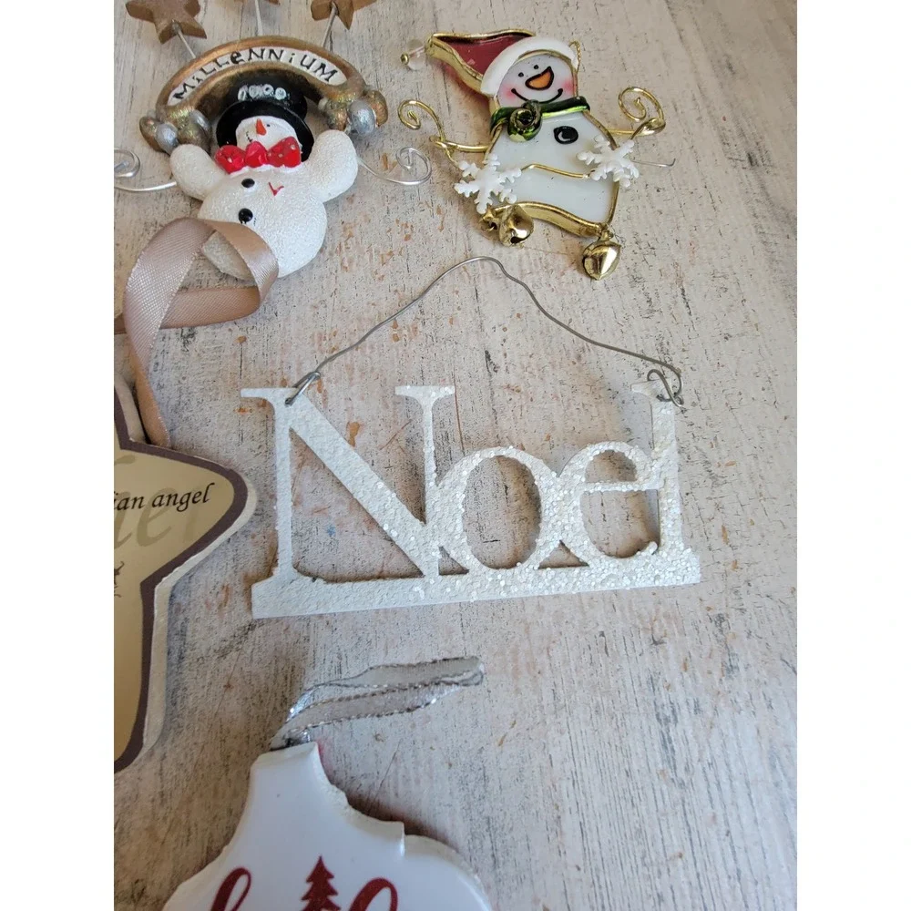 Vintage variety Xmas ornament Noel glitter snowman millennium set unique